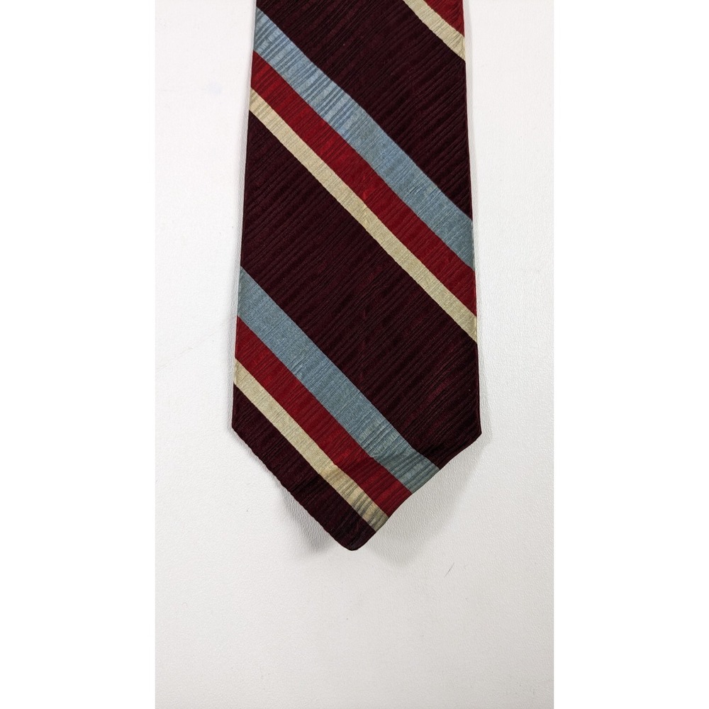 Men's Don Loper Classic Striped Necktie Tie Burgundy Red Blue Gold Silk